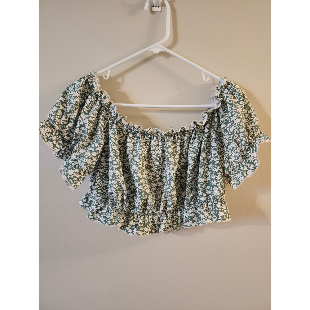 Women's‎ Crop Top Shein Curve Green Floral Print Size 1XL